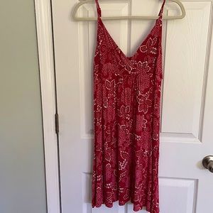 Red and white floral midi dress